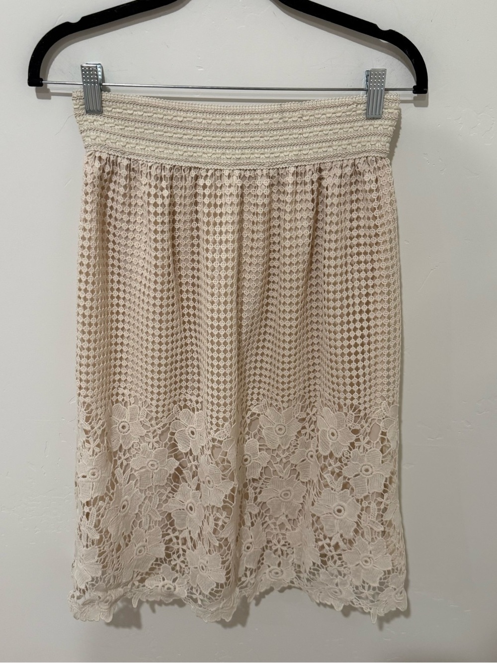 J. Gee Women’s Cream Crochet Lace Midi Skirt Small Cottagecore Feminine Girly